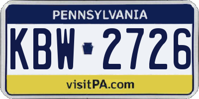 PA license plate KBW2726