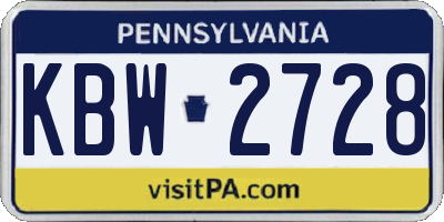 PA license plate KBW2728