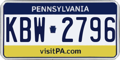 PA license plate KBW2796