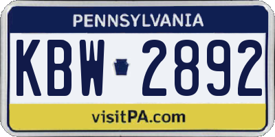 PA license plate KBW2892