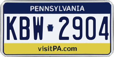 PA license plate KBW2904
