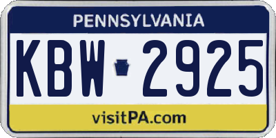 PA license plate KBW2925