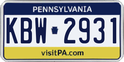 PA license plate KBW2931
