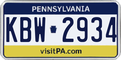 PA license plate KBW2934