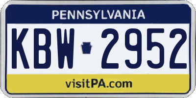 PA license plate KBW2952