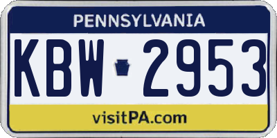 PA license plate KBW2953
