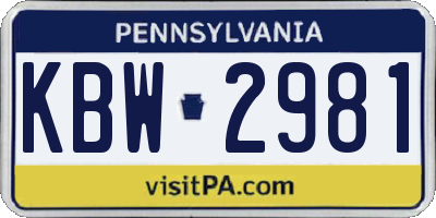PA license plate KBW2981