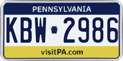 PA license plate KBW2986