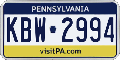 PA license plate KBW2994