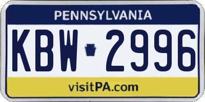 PA license plate KBW2996