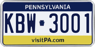PA license plate KBW3001