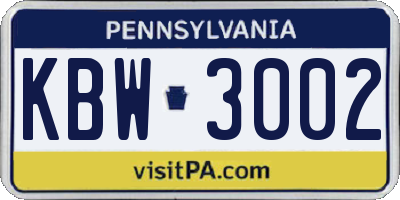 PA license plate KBW3002