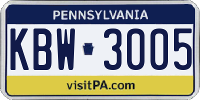 PA license plate KBW3005