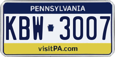 PA license plate KBW3007