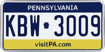 PA license plate KBW3009