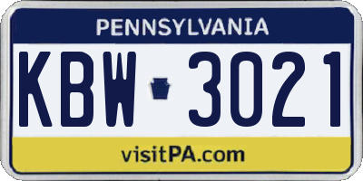 PA license plate KBW3021