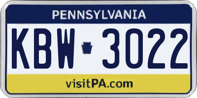 PA license plate KBW3022
