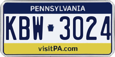 PA license plate KBW3024