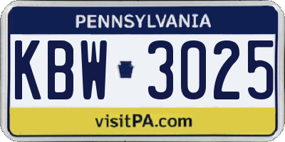 PA license plate KBW3025