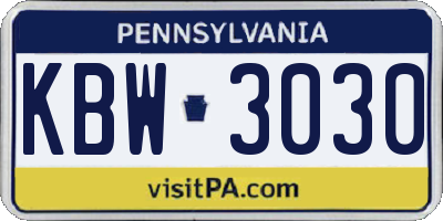 PA license plate KBW3030