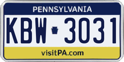 PA license plate KBW3031