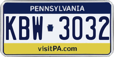 PA license plate KBW3032