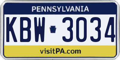 PA license plate KBW3034