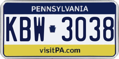 PA license plate KBW3038