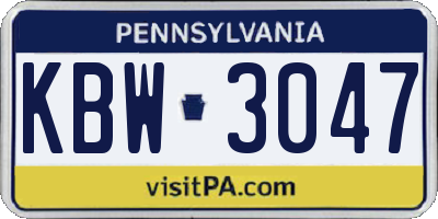 PA license plate KBW3047