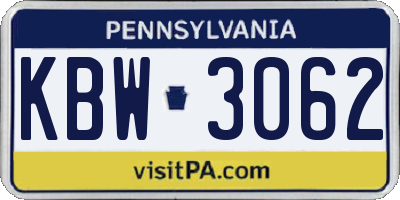 PA license plate KBW3062
