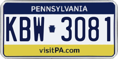 PA license plate KBW3081