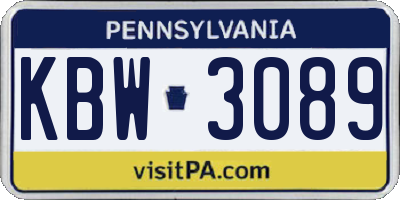PA license plate KBW3089