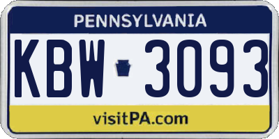 PA license plate KBW3093