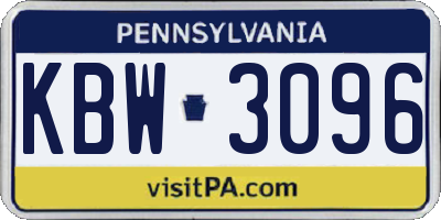 PA license plate KBW3096