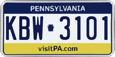 PA license plate KBW3101
