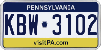 PA license plate KBW3102