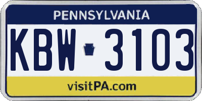 PA license plate KBW3103
