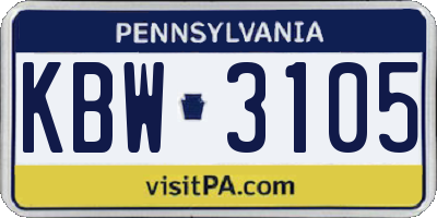 PA license plate KBW3105