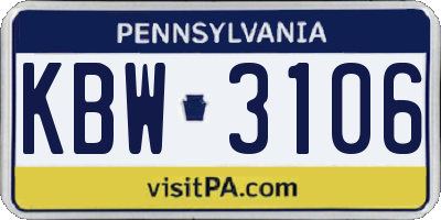 PA license plate KBW3106