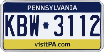 PA license plate KBW3112