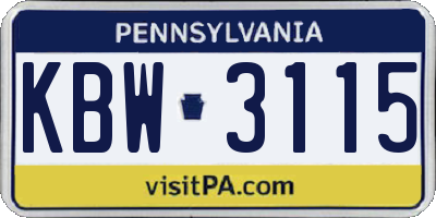 PA license plate KBW3115