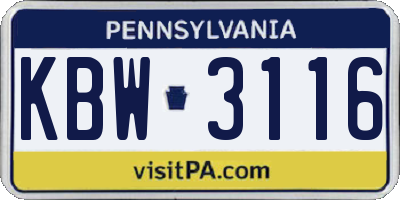 PA license plate KBW3116