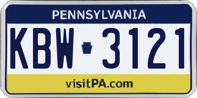 PA license plate KBW3121