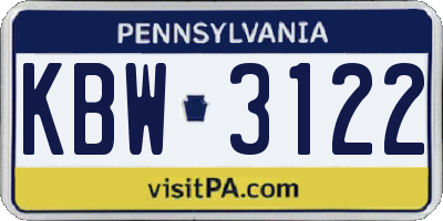 PA license plate KBW3122