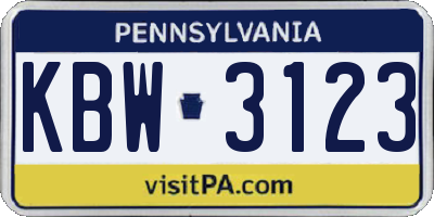 PA license plate KBW3123
