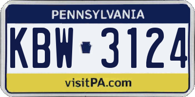 PA license plate KBW3124