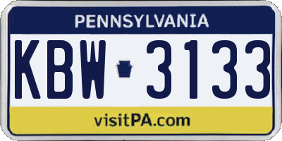 PA license plate KBW3133