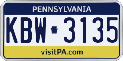 PA license plate KBW3135