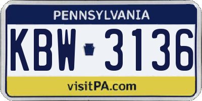 PA license plate KBW3136