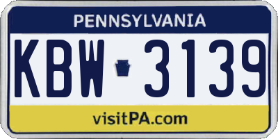 PA license plate KBW3139